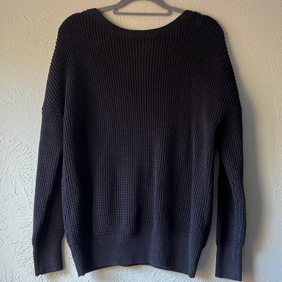 Black Waffle Knit Criss Cross Back Sweater - Picture 2 of 2